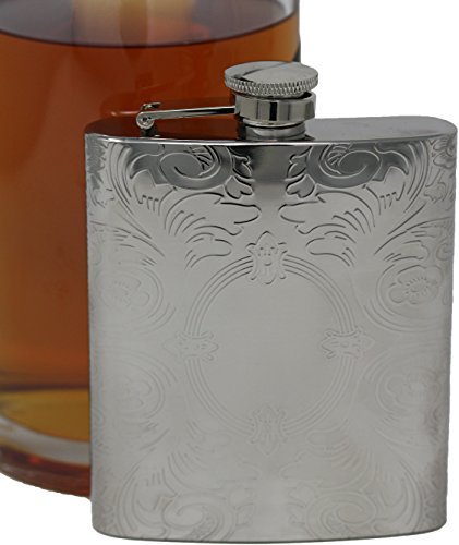 8 oz Pocket Hip Alcohol Liquor Flask in Etched Vintage Victorian Scroll Print - Made from 304 (18/8) Food Grade Stainless Steel