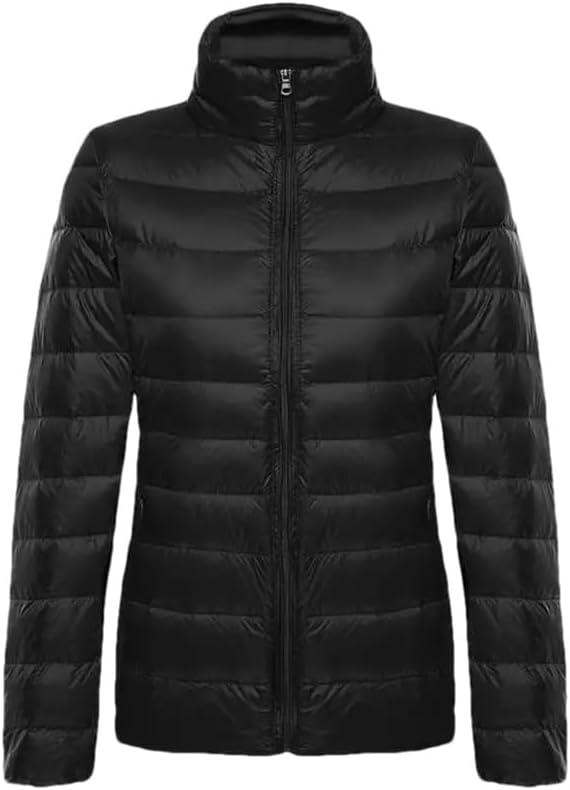 Woman Autumn Winter Ultra Light Duck Down Jackets Long Sleeve Parkas Soft Matt Short Tops Coat Windbreaker black M(42-47KG)