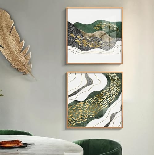 Toile avec poissons vert doré pour sublimer le design mural de votre salon contemporain