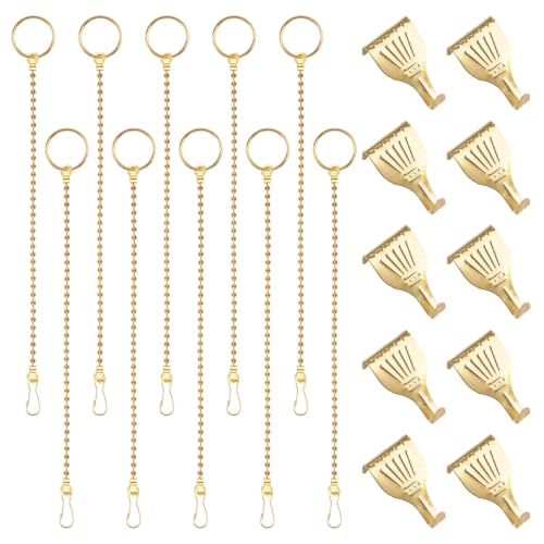 Image of Picture Hanging Kit 10Pcs Rail Hooks with 10Pcs Chains, Metal Picture Display Hanging System for Wall Pictures, Exhibition (Gold Beaded Chain, 30CM)