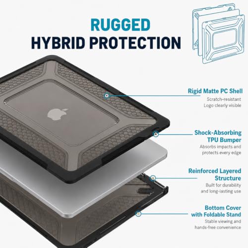 Image of Soonjet for MacBook Air 15 inch Case M5 M4 M3 M2 2026-2023, Rugged Black | Heavy Duty Hard Shell, Shockproof Hybrid Laptop Cover, Military Drop Protection, TPU Bumper, Foldable Kickstand, Full-Body