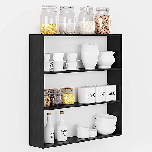 Image of AAROORA Multipurpose Wall-Mounted Wooden Shelf | 3-Tier Storage Rack for Kitchen, Living Room & Office