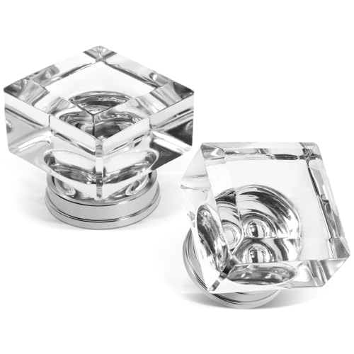 Image of Operitacx Square Crystal Cabinet Knobs 1.38 Inch Clear Glass Drawer Handles for Wardrobe Dresser Cupboard with Smooth Safe Edges Easy Installation 2 Pack
