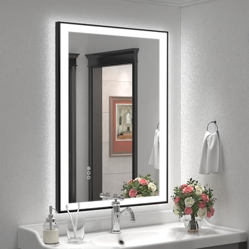 CHARMOR LED Bathroom Vanity Mirrors 24x36, Framed Dimmable Makeup Mirror for Wall, Backlit and Front Lighted, Shatterproof, Anti-Fog(Horizontal/Vertical)