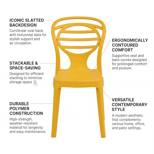 Image of Oaknest Supreme Oak Armless Plastic Dining Chair | Compact & Ergonomic Design for Home, Living Room, Balcony & Outdoor Seating | Color : Royal Yellow, Set of 4