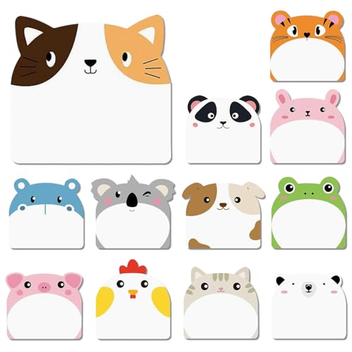 Bunt Cartoon Haftnotizen Kinder Sticky Notes, 12 Packungen Tier Klebezettel Klein Post It, Süße Selbstklebende Notizzettel Mitgebsel Party Taschen Füller Kinder Geschenke, Büro Schule Haus Kühlschrank