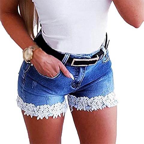 Generic liangduming Spitzen-Denim-Shorts FüR Damen Sommer Casual Stretch Skinny Beach Hot Jean Kurze Hosen Kurze Jeans Cover