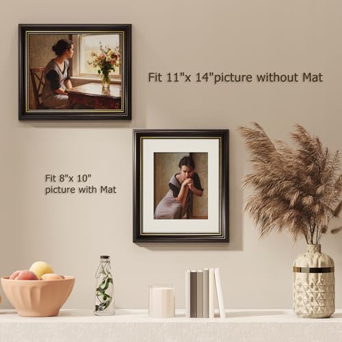 Image of 11x14 Vintage Picture Frames,Antique Picture Frame with White Mat for 8x10 Picture,1 Pack Ornate Picture Frame for Wall Decor,Brown