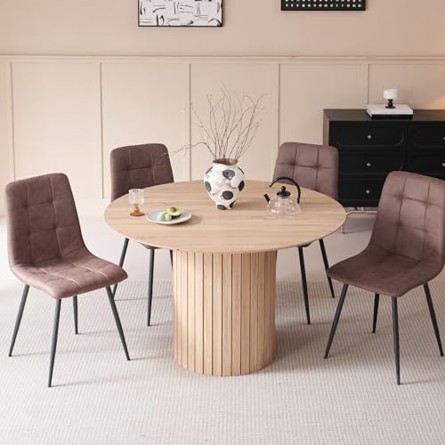 Table de salle à manger avec grand plateau en MDF marron clair et structure en bois durable