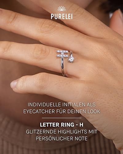 Purelei Buchstaben Ring H – Damenring aus langlebigem Edelstahl – Wasserfeste Ringe – Verstellbare Ringe von Größe 50 bis 60… – Ansicht 2