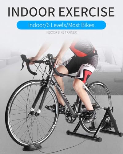 Image of Bike Trainer, Magnetic Bicycle Stationary Stand for Indoor Exercise Riding, 26-29 inch & 700C Wheels, Quick Release Skewer & Front Wheel Riser Block Included