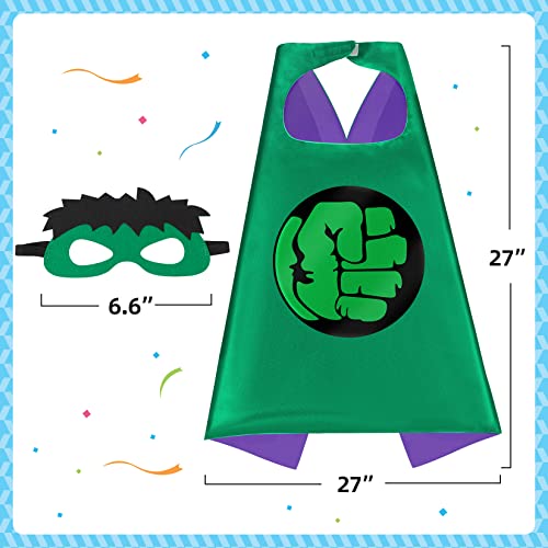 Mizzuco Superhero Capes For Kids Superhero Cloak With Mask And Waistband Halloween Costumes And Party Dress Up Gift For Boys And Girls (Green) #TOP1