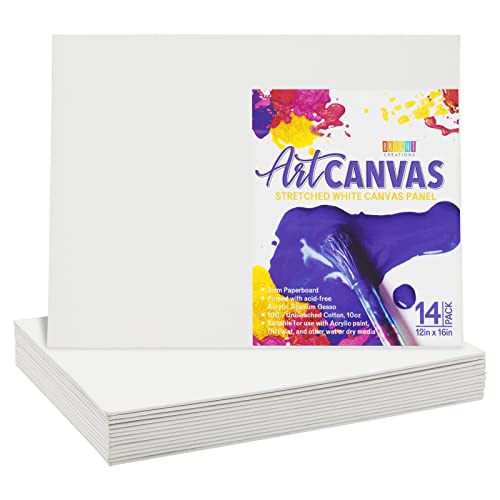 Bright Creations Art Canvas, 12x16-Inch Stretched White Canvas Panel, 3mm Thick Paperboard Primed with Acid-Free Acrylic Titanium Gesso - Pack of 14