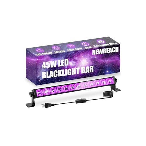 NEWREACH 45W Black Light, LED Blacklight Bar with 6.6ft Cord, Glow in The Dark Light Up 28x28ft, for Glow Party, Neon Decoration, Body Paint, Fluorescent Poster, Birthday, Halloween, Bedroom