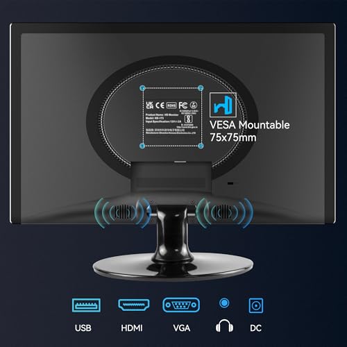 Image of Thinlerian 17.3 Inch Computer Monitor, HD 1600x900 Display, HDMI VGA Monitor, Build-in Speakers, 60Hz, 5Ms, VESA Mountable, PC Monitor, Black