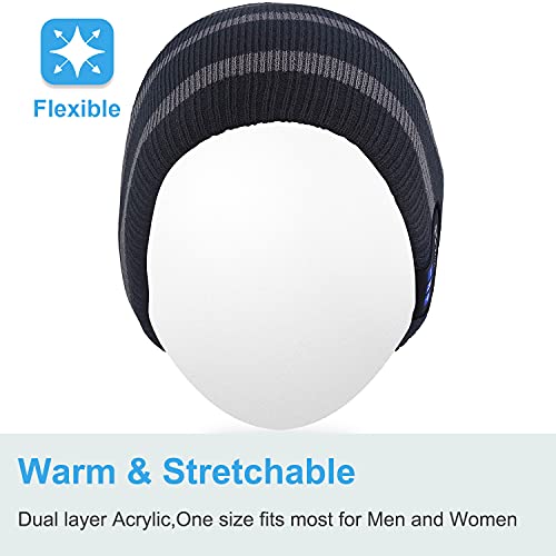 Rotibox Bluetooth Beanie Hat, Winter Trendy Cap Ear Covers with Wireless Headphones Headsets Earphones Speaker Mic Hands Free for Outdoor Sports Skiing Snowboard Walking Jogging - Black - Thumbnail 2