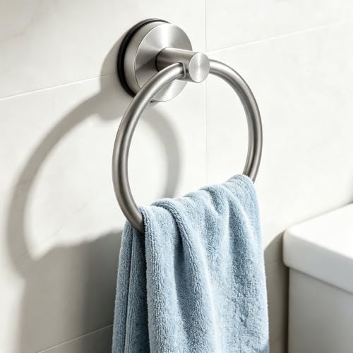 Image of SetSail Suction Cup Towel Holder,Vacuum Towel Ring, Brushed Nickel