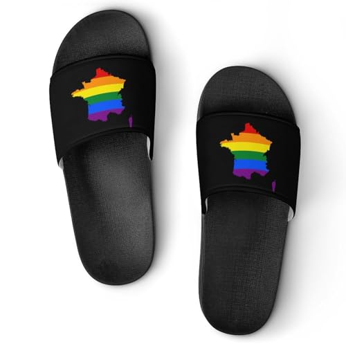LGBT Flag Map of France Non Slip Slides Sandals for Women Men Quick Drying Shower Shoes for Bathroom Pool Beach