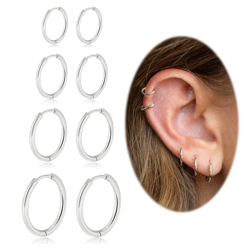 Small Hoop Earrings for Women Men Girls 14k Real Gold Plated Thin Gold Huggie Hoops Set for Cartilage Helix Hypoallergenic Surgical Stainless Steel 6/8/10/12mm