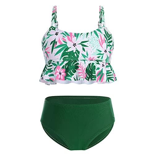 Girls Sunflower Two Piece Bikini Swimsuit Ruffle Flounce Crop Top High Waisted Bathing Suit Tankini Sets Beachwear