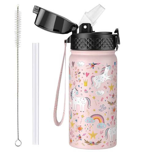 OLDLEY 420ml/14oz Kinder Edelstahl Isolierte Wasserflasche mit Stroh für...