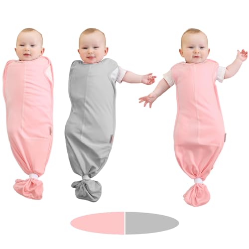 Image of BlueSnail Newborn Swaddle Blanket, Adjustable Transition Swaddle,2 Packs (Gray+Pink)