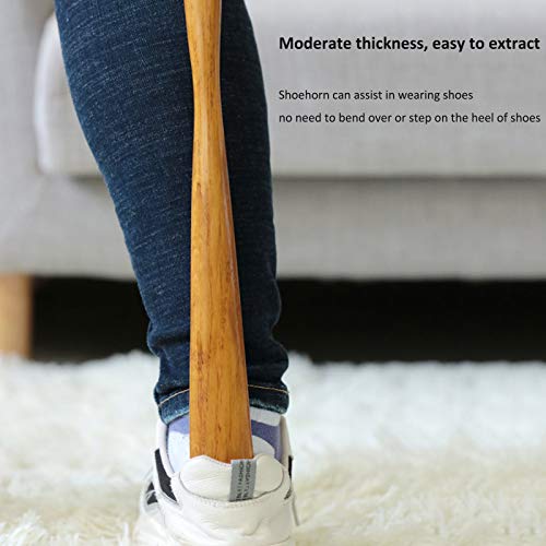 Yizc Shoe Horn With Cow Leather Strap For Men Women Kids And Seniors,Long Handle Wooden Shoe Horn,Portable Shoe Lifter With Hanging Hole-C 54X4Cm(21"X1.5") #TOP2