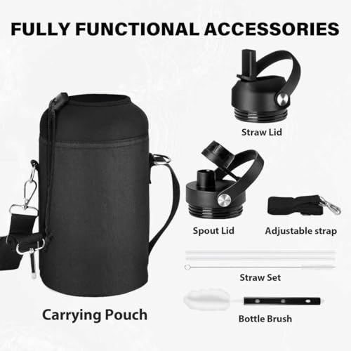 Image of Insulated Water Bottle 64 oz, Triple Wall Vacuum Stainless Steel Water Bottles (Cold for 48 Hrs), Leak Proof & Non-BPA, Half Gallon Water Flask Jug Wide Mouth Straw Lid & Spout Lid