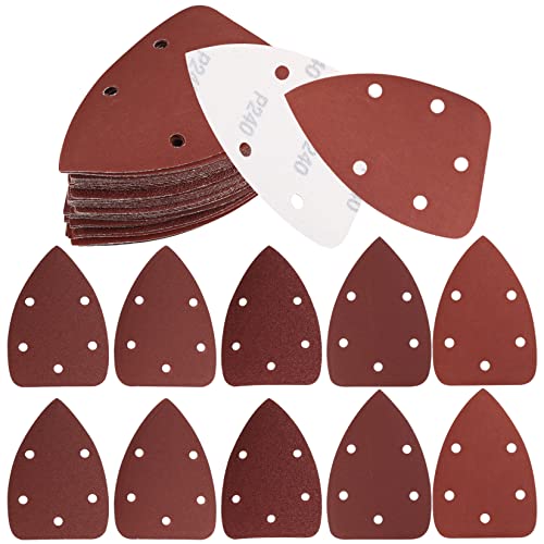 60 Pieces Sanding Discs Pads 5 Holes Hook and Loop Sandpaper Triangle Sanding Sheets 40/80/120/180/240/320 Grits Assorted Sandpaper Pads for Sanding Polishing Random Orbital Sander