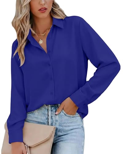 Image of Magritta Women's Shirts Fashion Casual Loose Fit Long Sleeve Button Down Lightweight Collared Blouse Tops