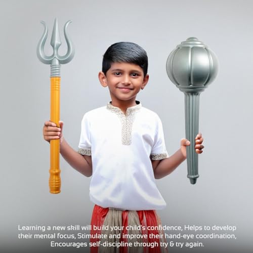Image of RATNA'S Toy Trishul and Gada 2in1 Combo Set, Lightweight Plastic Religious Play Props, Pretend Play Toys for Kids