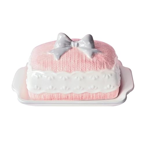 Ceramic Butter Dish with Lid, Creative Pink Butter Keeper for Bread Lovers Breakfast Kitchen Counter, Dishwasher Safe