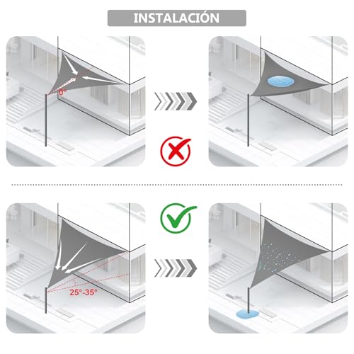Toldo vela impermeable 99.99% UMI triangular 4x4x4m con protección anti-UV 6