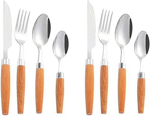 Japanese Flatware Set - Stainless Steel Cutlery with Wood Handles - Knife, Fork & Spoon - Mixed Western Dinnerware for Camping, Travel, & Picnic - Elegant Tableware