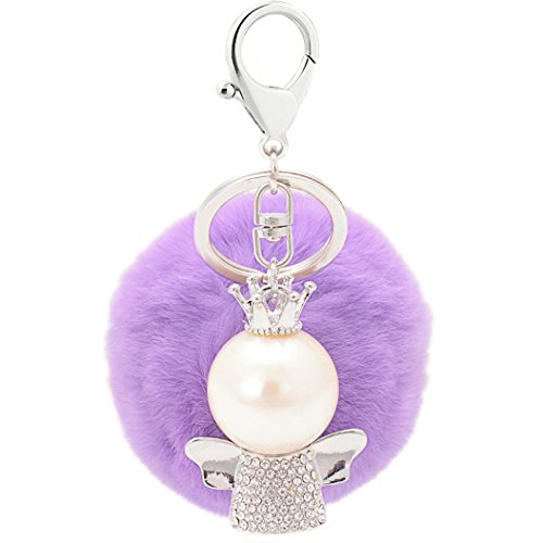 Preisvergleich Produktbild Ularma Angel Rex Pelz Ball Schlüsselanhänger Weich Plüsch Bunt Handtaschenanhänger Taschenanhänger (Lila)