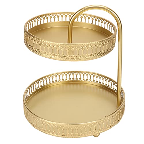 LUCKDANO Soportista de Frutas, 2 Niveles Canasta de Frutas Canasta de Oro Elegante Gran Capacidad Decorativa Múltiple Propiedades Manujas de Cupcake de 2 Niveles Bandeja de para la Cocina del Hogar