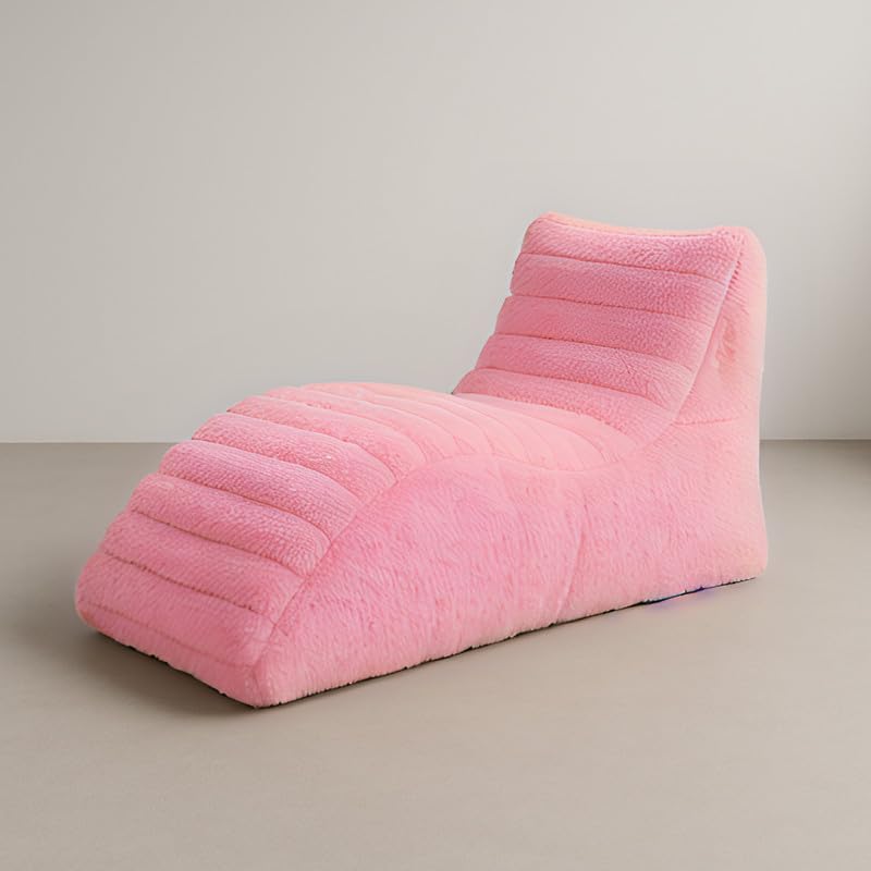 Image of Biggie Bean Bag Chair with Beans Filled 6XL Sun Lounger-Laziness Pro Max-Tantric Chaise Lounge Design-Love Seat with Free Cushion & Footrest (Made of : Soft Fur Pink)