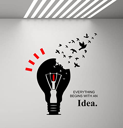 Bulb Style with Quotes Everything Begins with an Idea Wall Decal Educational Quotes Wall Stickers Office Inspired Quotes Decal Y68 (Black,Red)