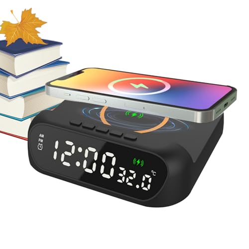 Réveil sans Fil, Réveil LED 3 en 1 À Charge Rapide avec Affichage De La Température, Station De Chargement, Numérique Réglable, Chargeur De Téléphone