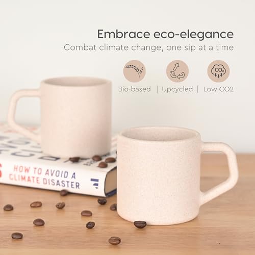 Eha Earth-Friendly Comfy Coffee Cup Set of 2 | 6.7 oz | Made with Rice Husk & Bamboo Fibers | Microwave Safe | for Hot & Cold Coffee Mug, Tea & Milk | Natural Matte Finish (Pack of 2,Sand Castle)