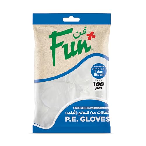 FUN BY AL BAYADER فن The Indispensable Disposable P.E Gloves Clear One Size Fits All Pack Of 100
