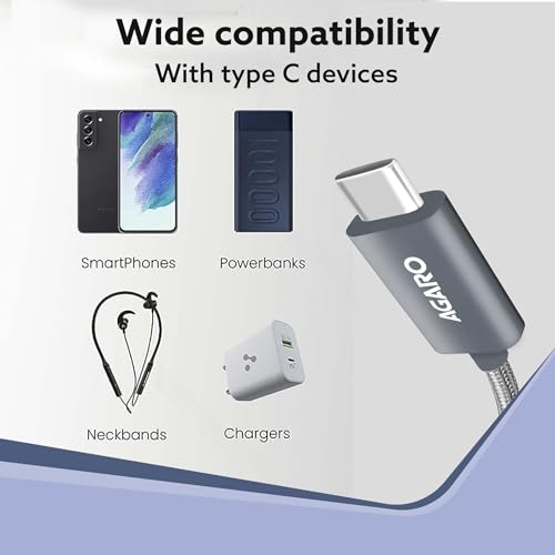 Image of AGARO USB-A to Type C Cable, Unbreakable Braided Cable, 3A Fast Charging, Compatible with All Type C Devices Including Smartphones, Tablets etc, PD Technology, 1 M (3.2Ft), 480 Mbps Data Transmission