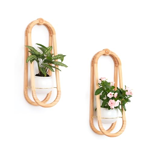 NEKL Wooden Wall Planters for Indoor with Ceramic Pot -