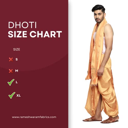 Image of Rameshwaram Fabrics Readymade Dhoti for Men, Velcro Style Stitched Mens Silk Dhoti Pant with Stole Set