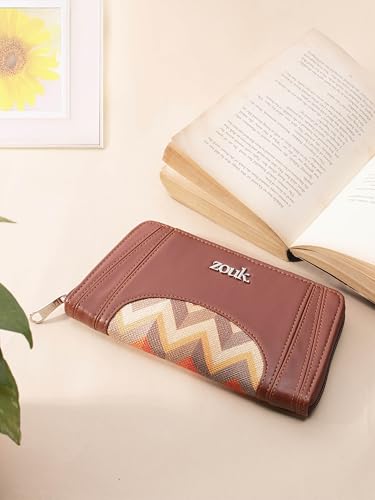 Image of ZOUK Arika Zipper Wallet for Women | Card Holder Wallet with 10 Card Slots, Coin Pouch & Cash Compartments | Purse for Women Stylish | Fits Phones up to 6.7 inch | Tidal Wave