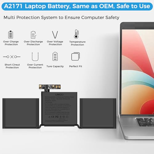 Image of A2171 Battery,A1708 A1713 Battery for MacBook Pro 13 Inch A2159 (2019) A2289 (2020) A2338 (2020) A1708 Late 2016 Mid 2017(Upgraded High Performance 11.41V 58.19Wh 5100mAh)