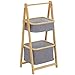 HOMCOM Mobile Bagno Pieghevole con 2 Cassetti in Tessuto, Scaffale Salvaspazio a 2 Ripiani in Bambù e Poliestere Grigio, 45x35x98cm