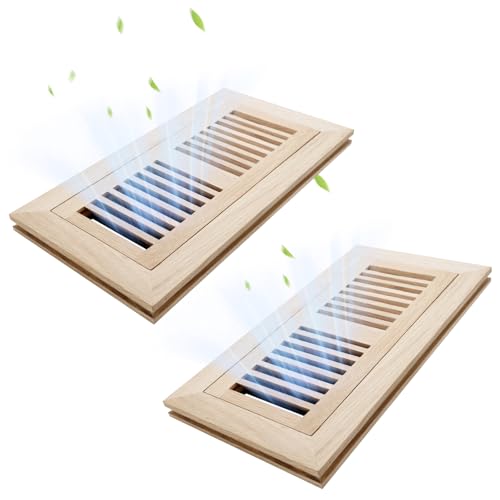 4x10 Inch Oak Floor Register - Flush Mount Vent with Metal Damper | Unfinished White Wood Ready to Stain | 3/4" Thick - 2PCS