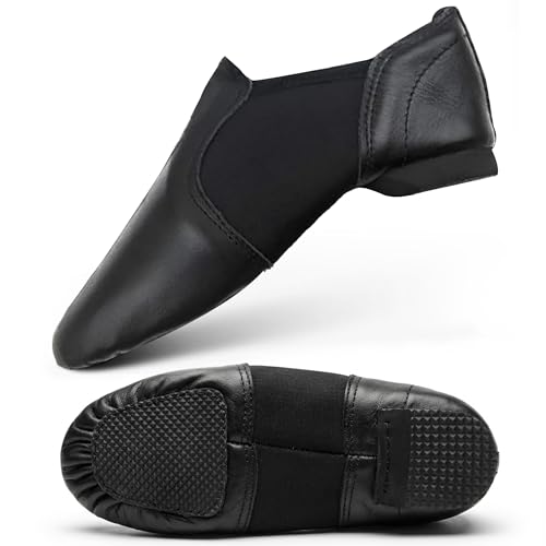 SKMAXO Genuine Leather Slip on Dance Shoes for Women | Split Sole Jazz Shoes for Kids and Women | Black Jazz Shoes, Dance Trainers in