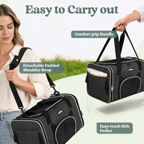 Image of rabbitgoo Cat Carrier Soft Sided, Stable Portable Pet Carrier with Safety Buckles for Car Travel Vet Visit Airline, Comfortable Breathable Kitten Bag for Small Medium Cat, Black, 17x11x11 inch